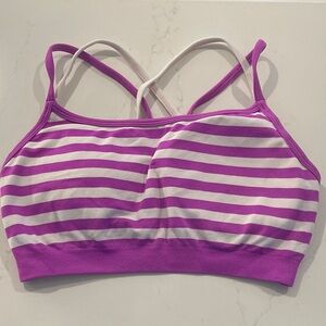 Fabletics Purple and White Striped Sports Bra XS